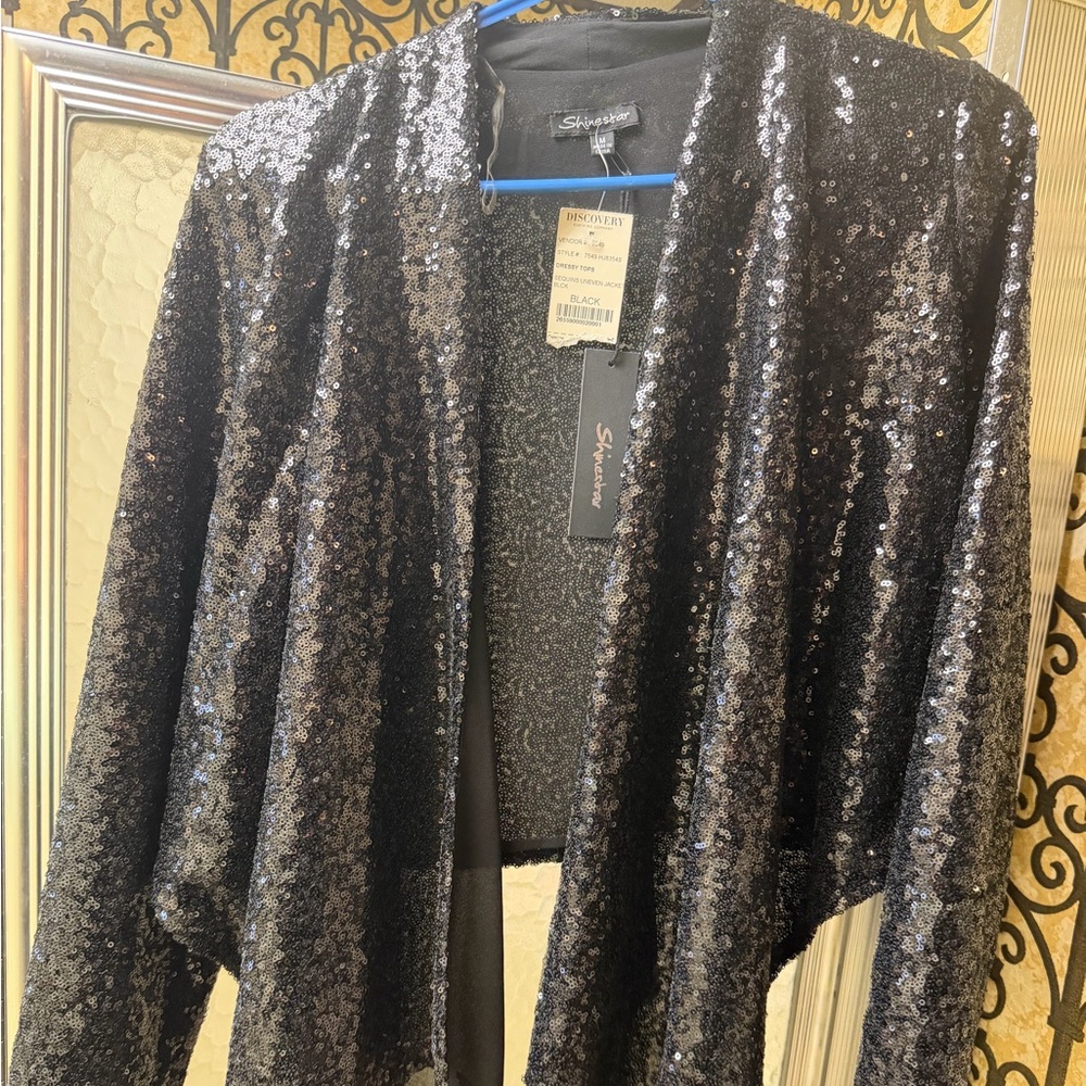 Black Sequin Open-Front Women's new with tags top size medium